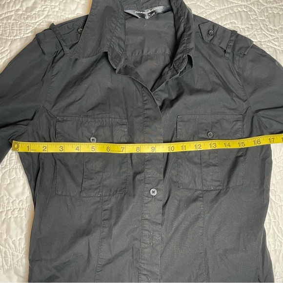 Norma Kamali Contrast Ribbed Button Down Shirt Short Sleeve Black Women's M - Picture 9 of 12